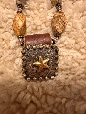 Rustic Brown Beaded Necklace with Star Pendant
